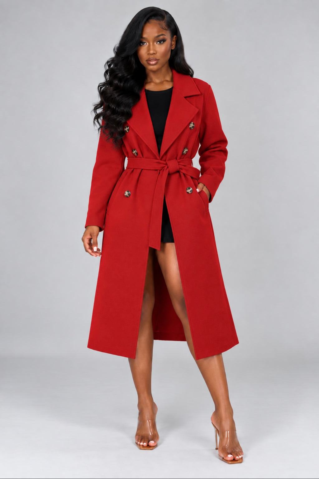 Double-Breasted Trench Coat with Belt Long Jacket
