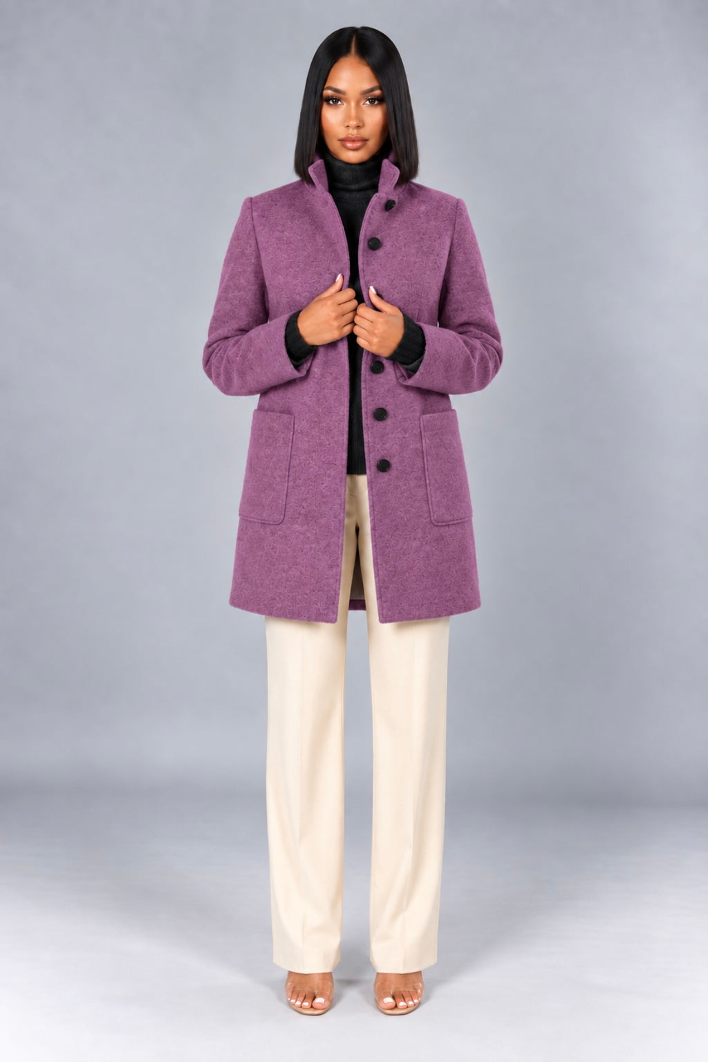 Stand Collar Woolen Coat With Pockets