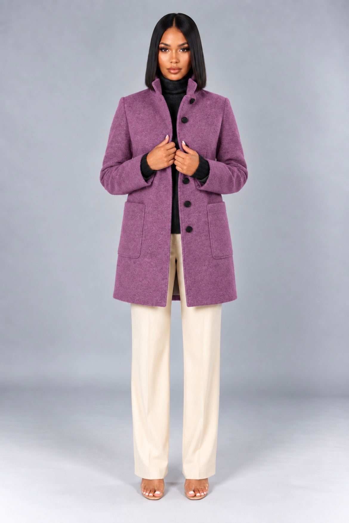 Stand Collar Woolen Coat With Pockets