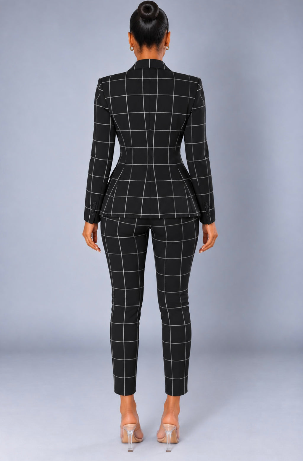 Plaid Two-Piece Suit Straight Trousers & Small Jacket Set
