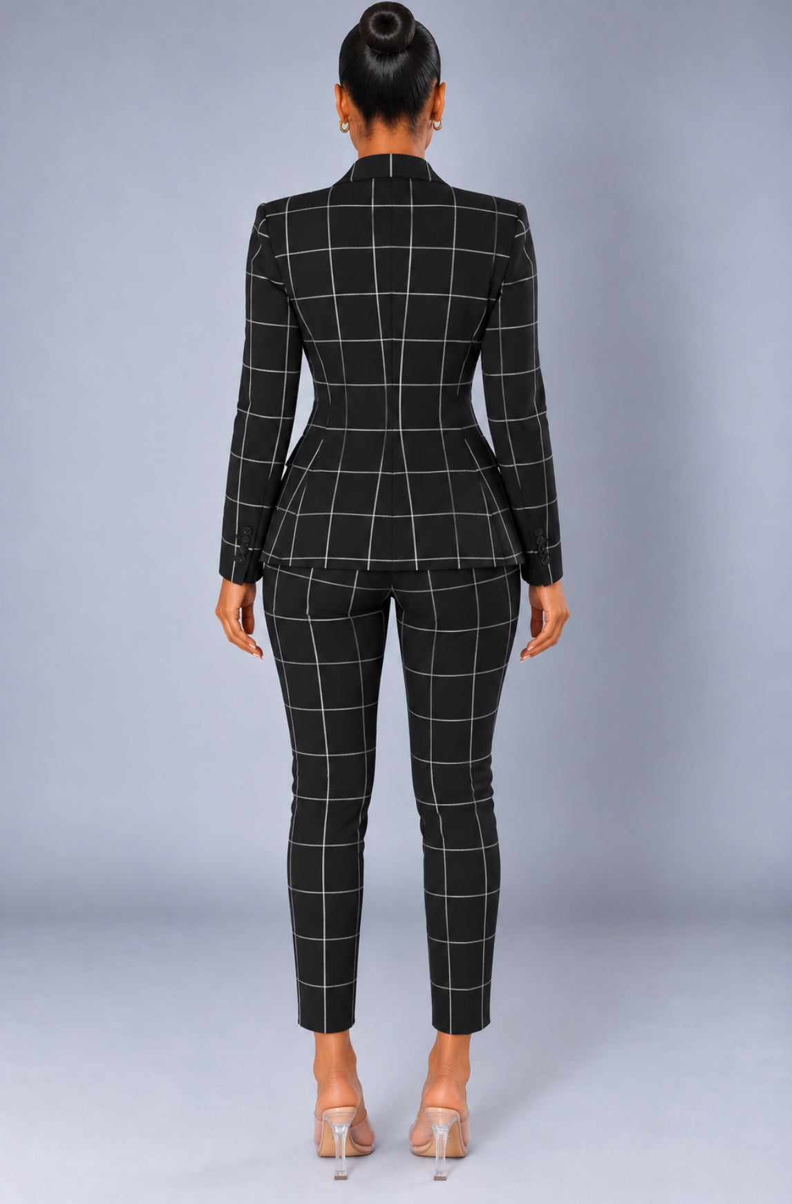 Plaid Two-Piece Suit Straight Trousers & Small Jacket Set