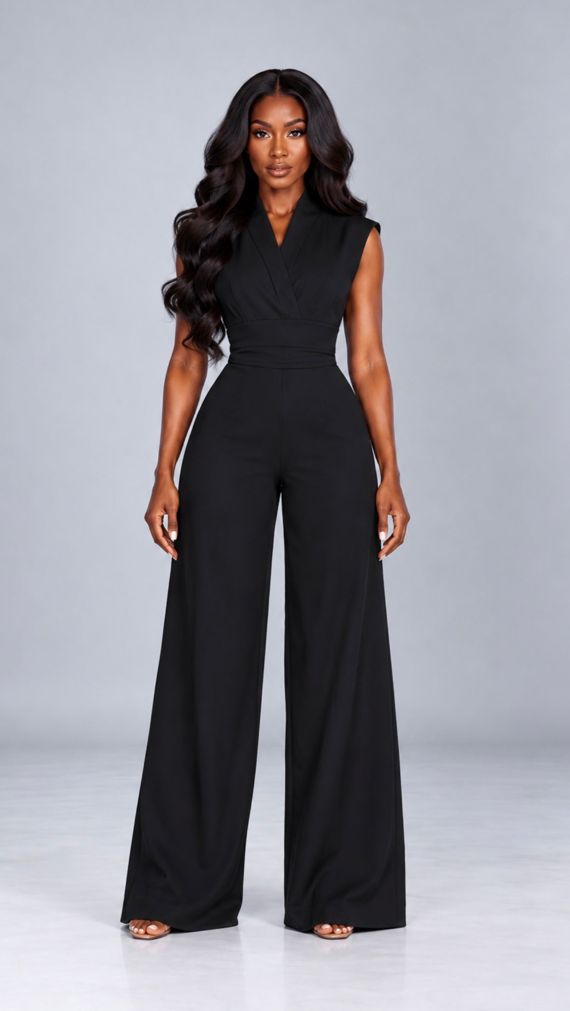 V-Neck Wide-Leg Jumpsuit, Elegant Sleeveless High-Waist Overalls