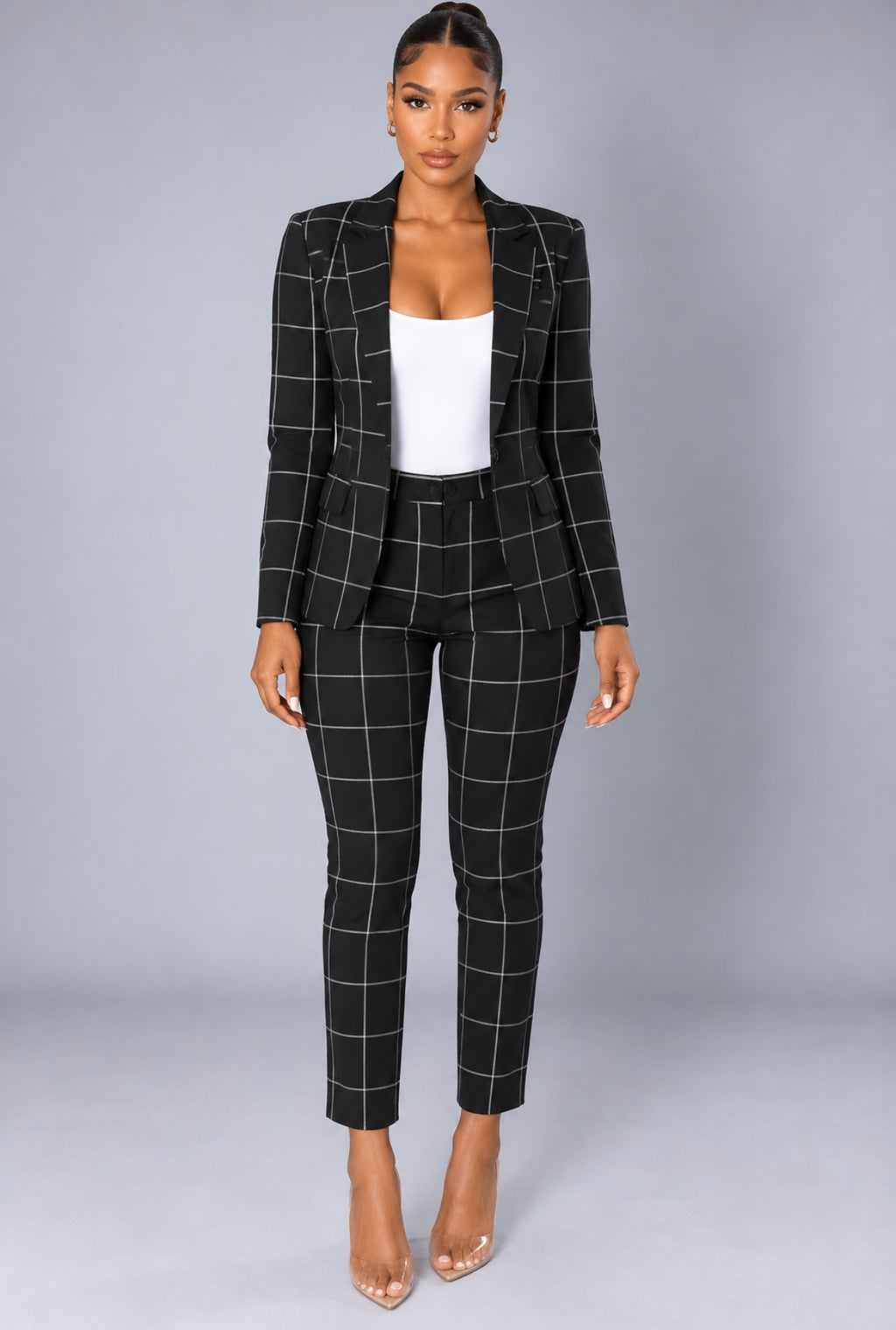 Plaid Two-Piece Suit Straight Trousers & Small Jacket Set