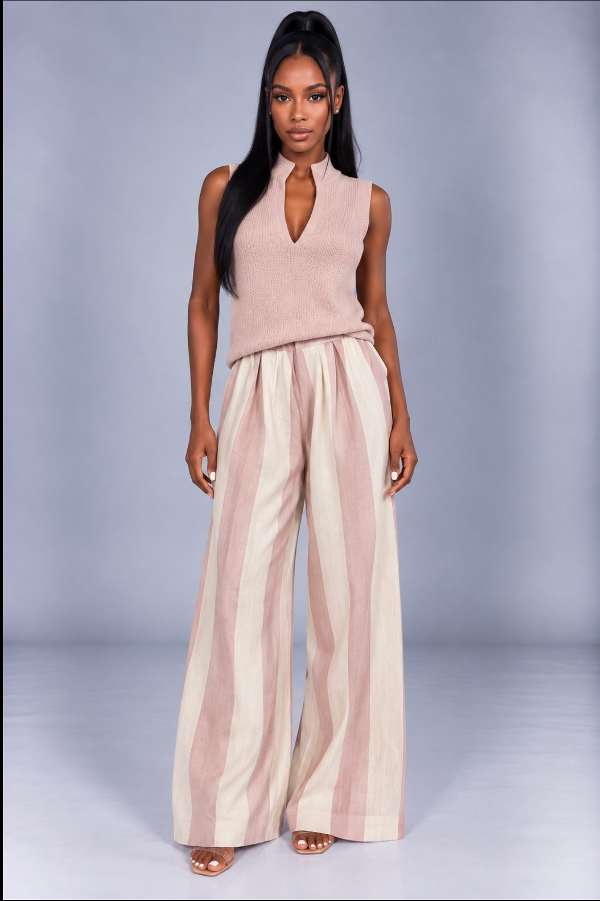 Stand Collar Wide Leg Pants Two-piece Suit Vacation Style