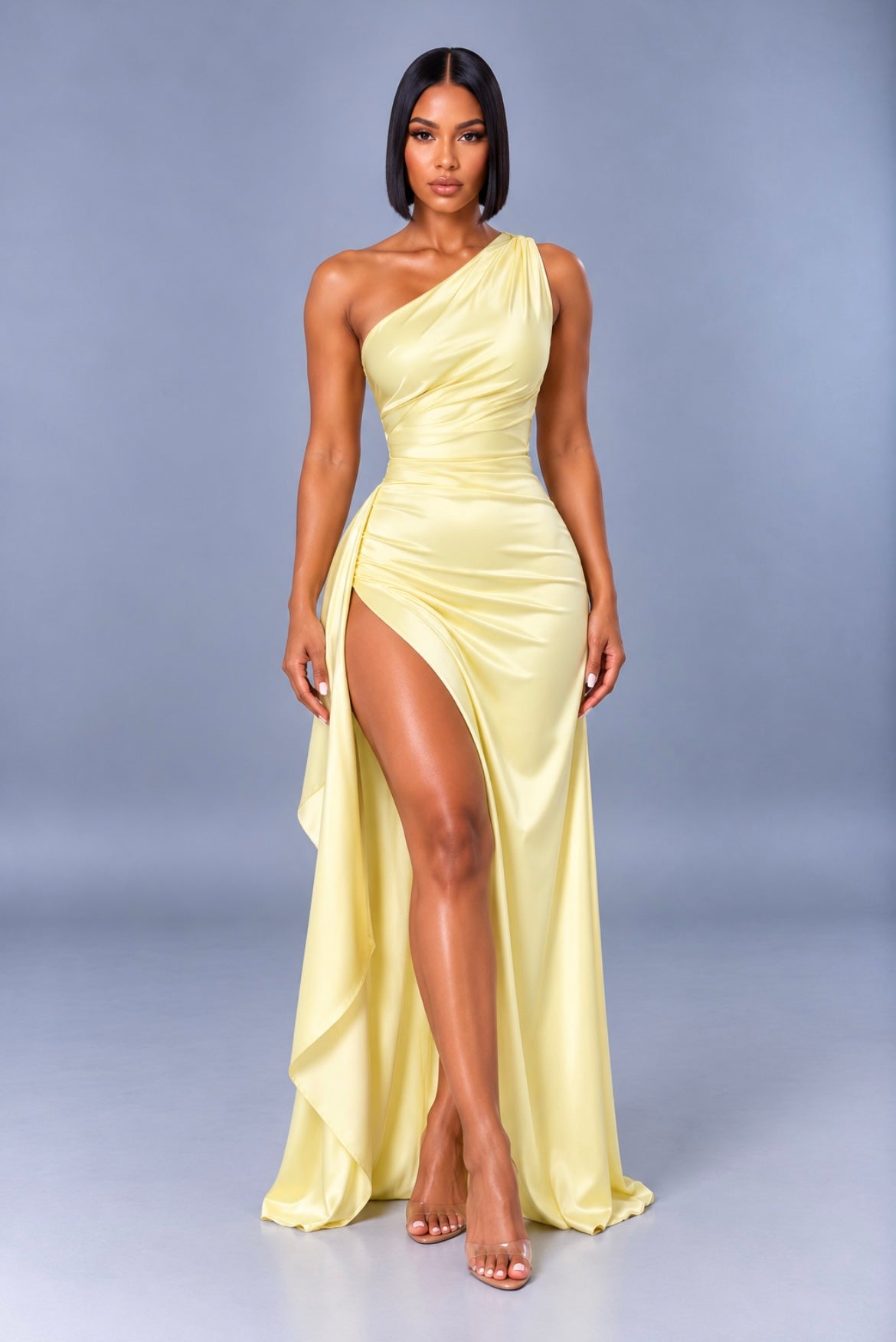 One-Shoulder Satin Slit Elegant Backless Evening Party Dress