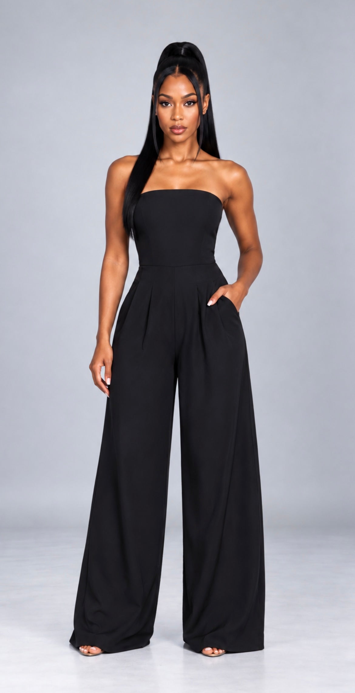 Strapless Jumpsuit, Backless Wide-Leg Tube Top Overalls
