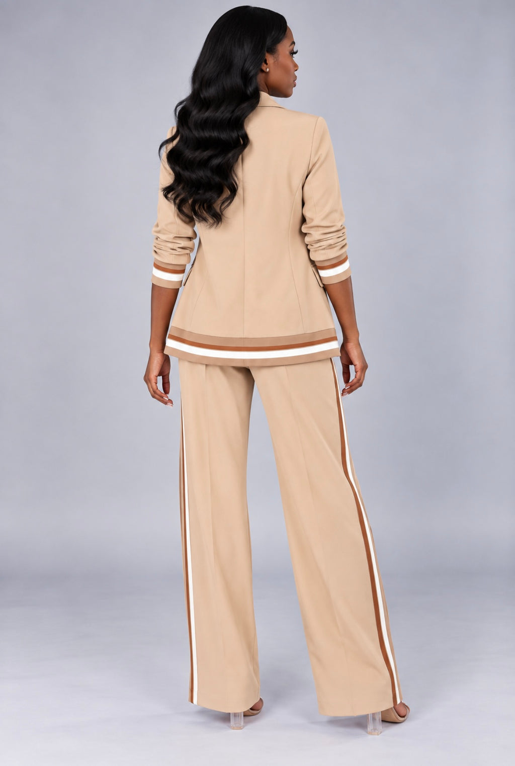 2-Piece Suit Set Long Sleeve Blazer & High-Waist Wide Leg Pants