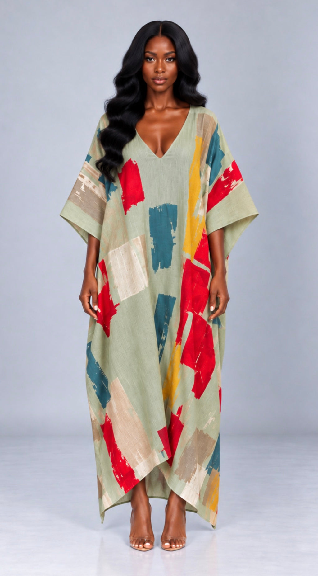 Abstract Print V-Neck Casual Loose Dress