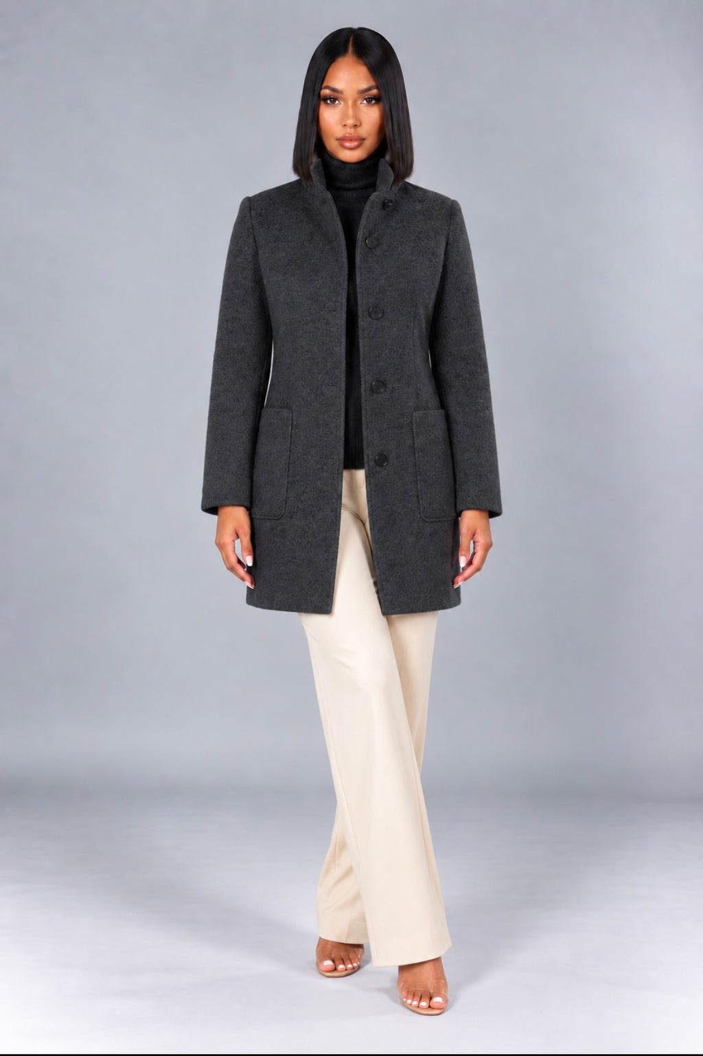 Stand Collar Woolen Coat With Pockets