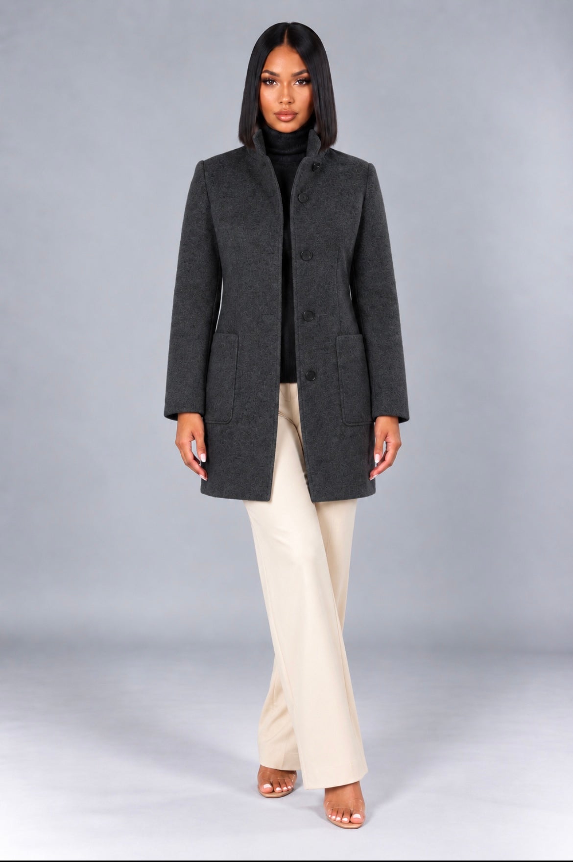 Stand Collar Woolen Coat With Pockets