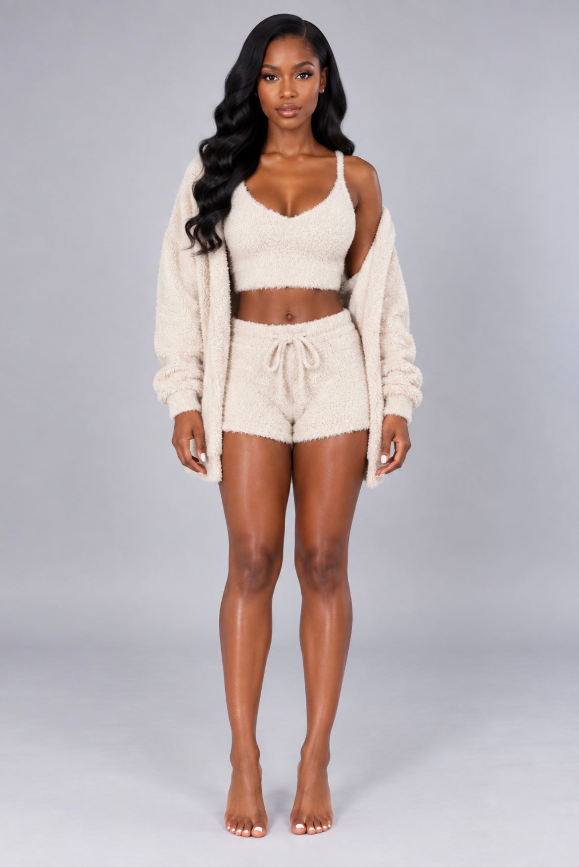 3 Piece Crop Tank Top And Shorts Pajama Set