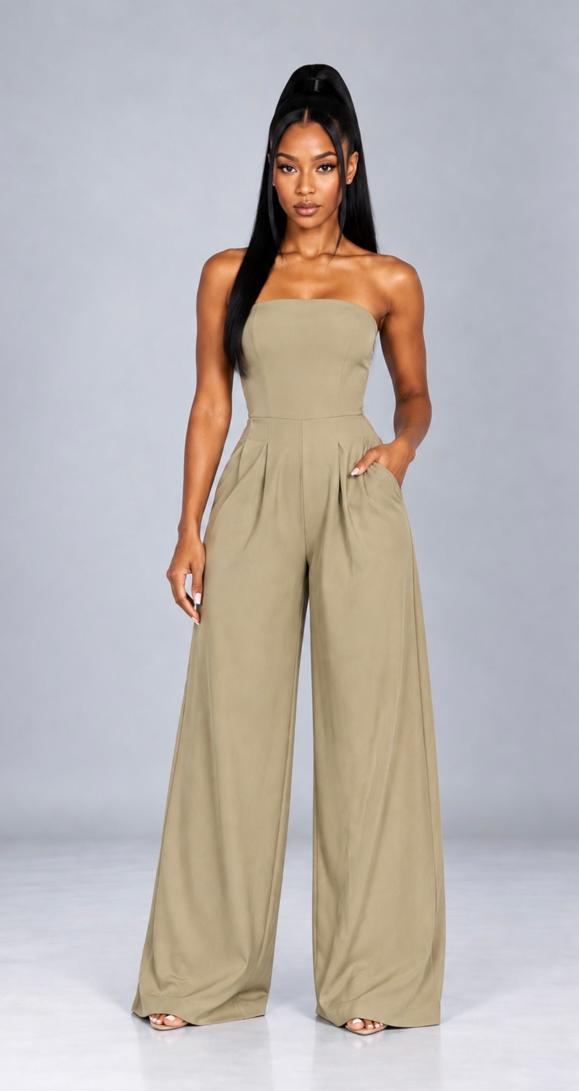 Strapless Jumpsuit, Backless Wide-Leg Tube Top Overalls