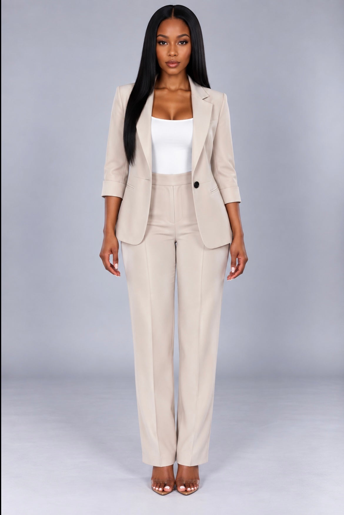 Plaid Two-Piece Suit Straight Trousers & Small Jacket Set