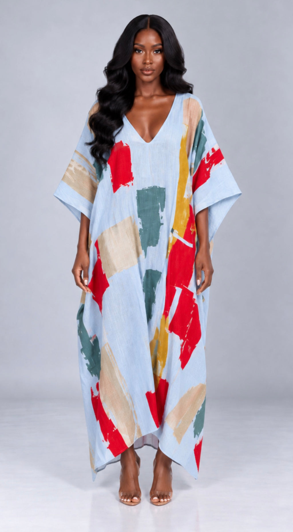 Abstract Print V-Neck Casual Loose Dress