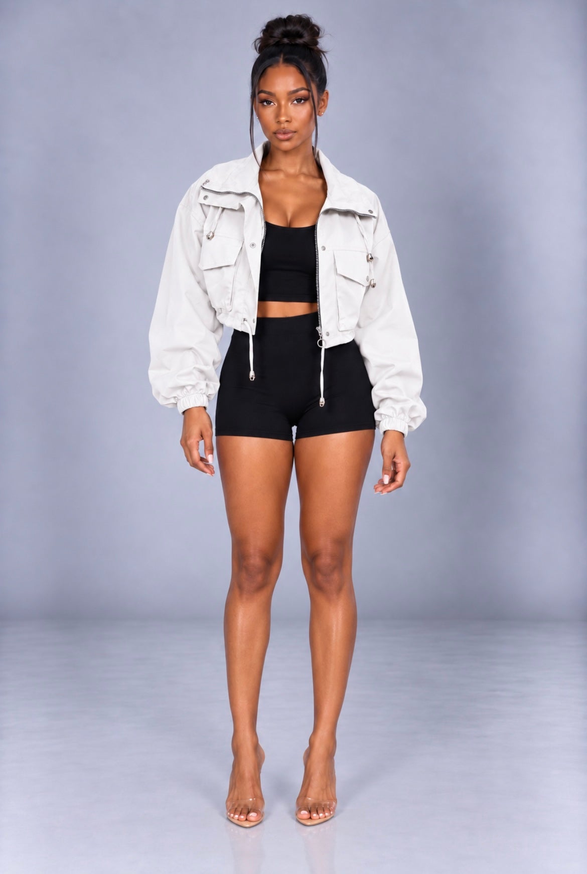 Solid Color Zipper Short Jacket Trench Coat