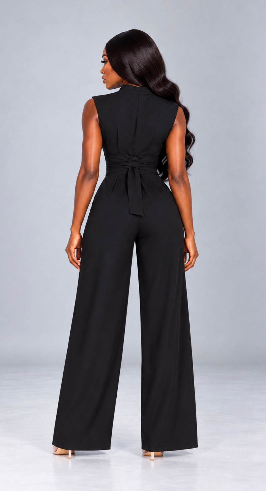 V-Neck Wide-Leg Jumpsuit, Elegant Sleeveless High-Waist Overalls
