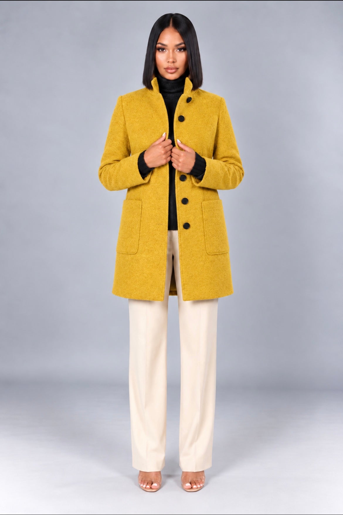 Stand Collar Woolen Coat With Pockets