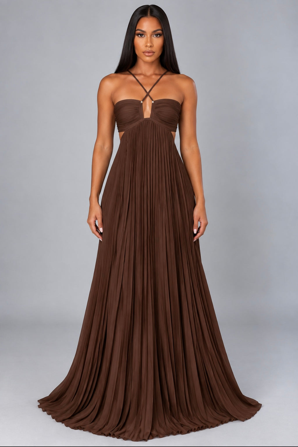Pleated Sleeveless Sling Dress Hollow High Waist Halter