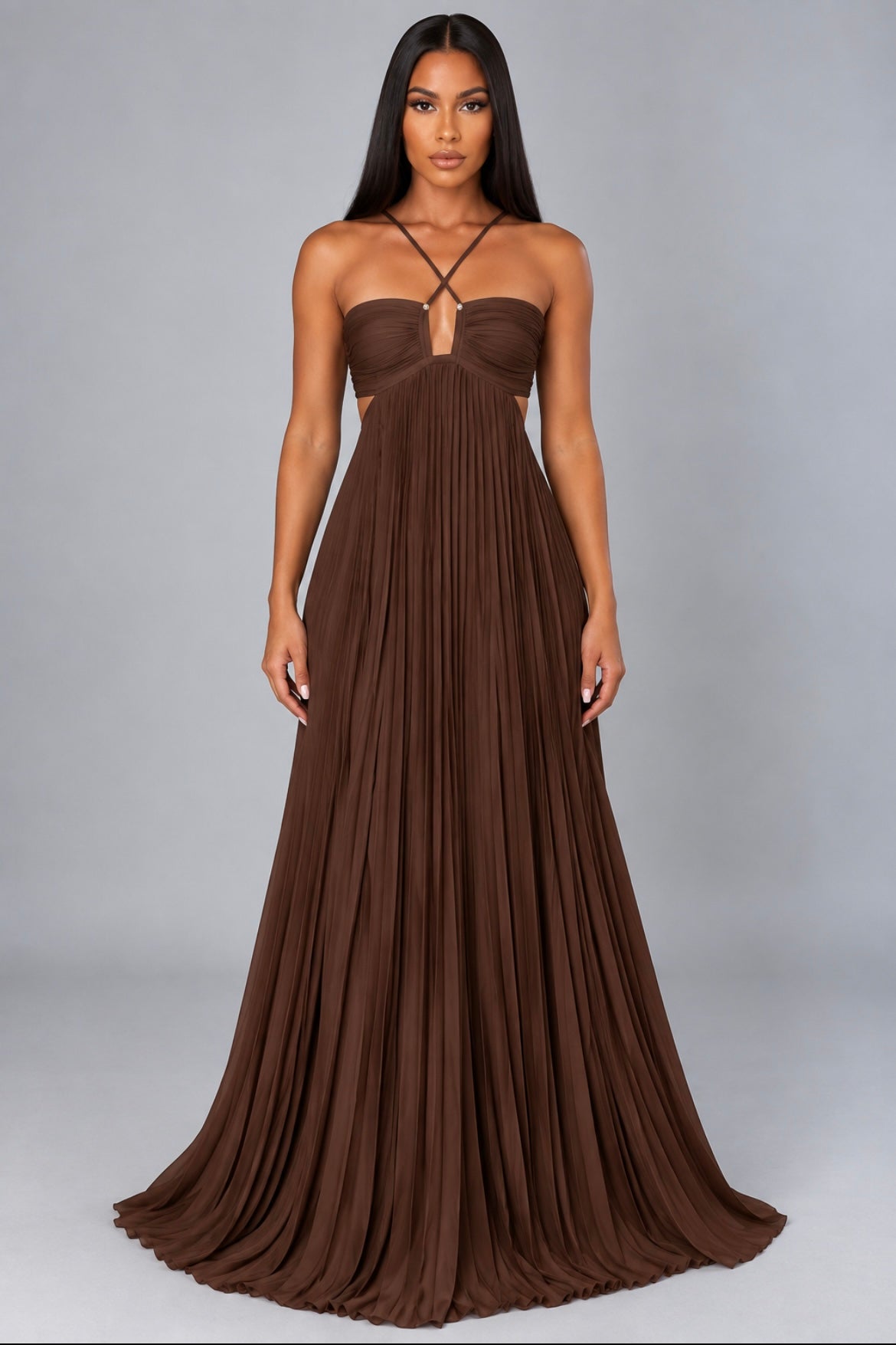 Pleated Sleeveless Sling Dress Hollow High Waist Halter