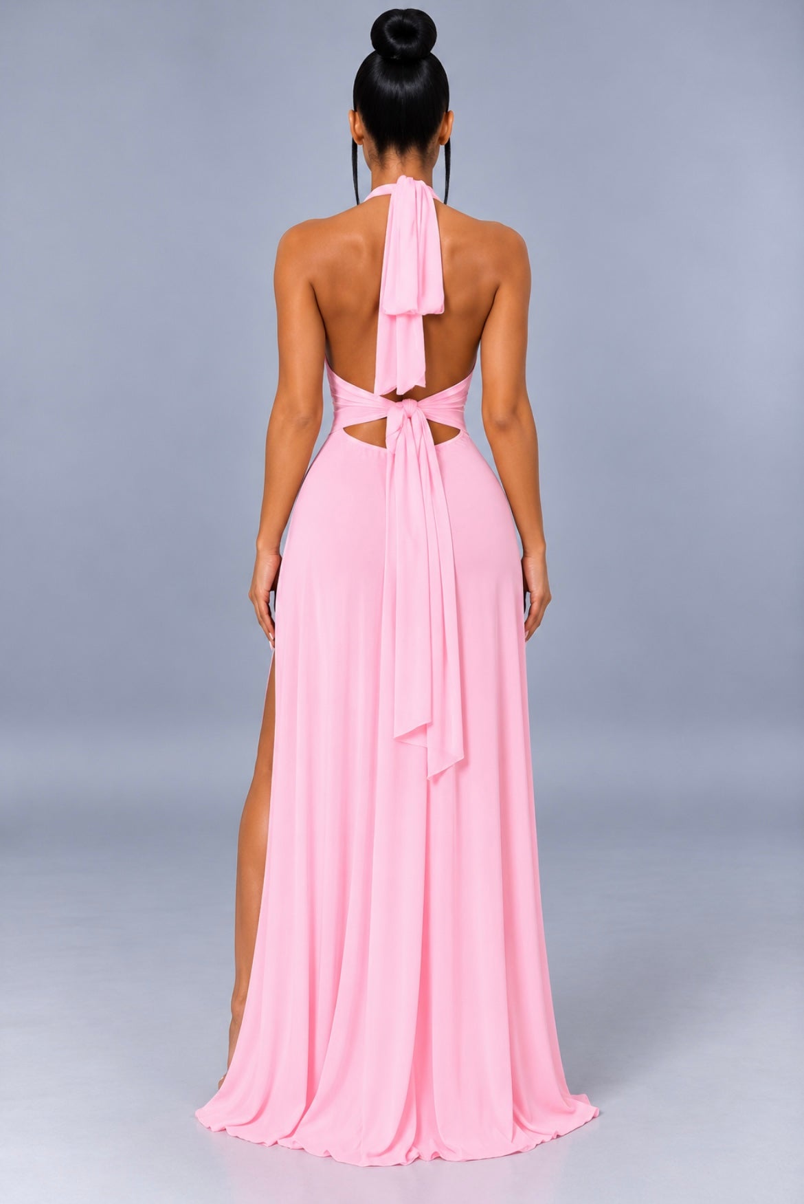 Halterneck V-Neck Slit Backless Strappy Maxi Dress