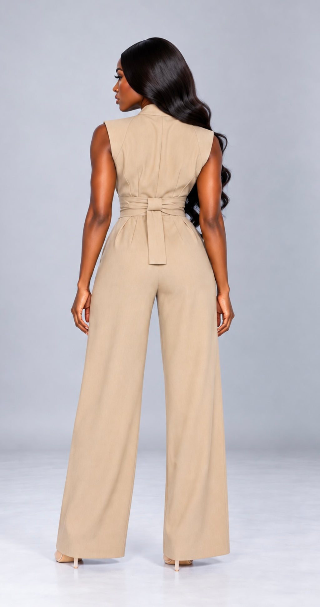 V-Neck Wide-Leg Jumpsuit, Elegant Sleeveless High-Waist Overalls