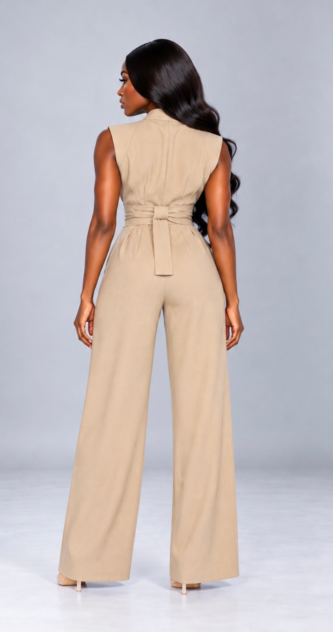 V-Neck Wide-Leg Jumpsuit, Elegant Sleeveless High-Waist Overalls