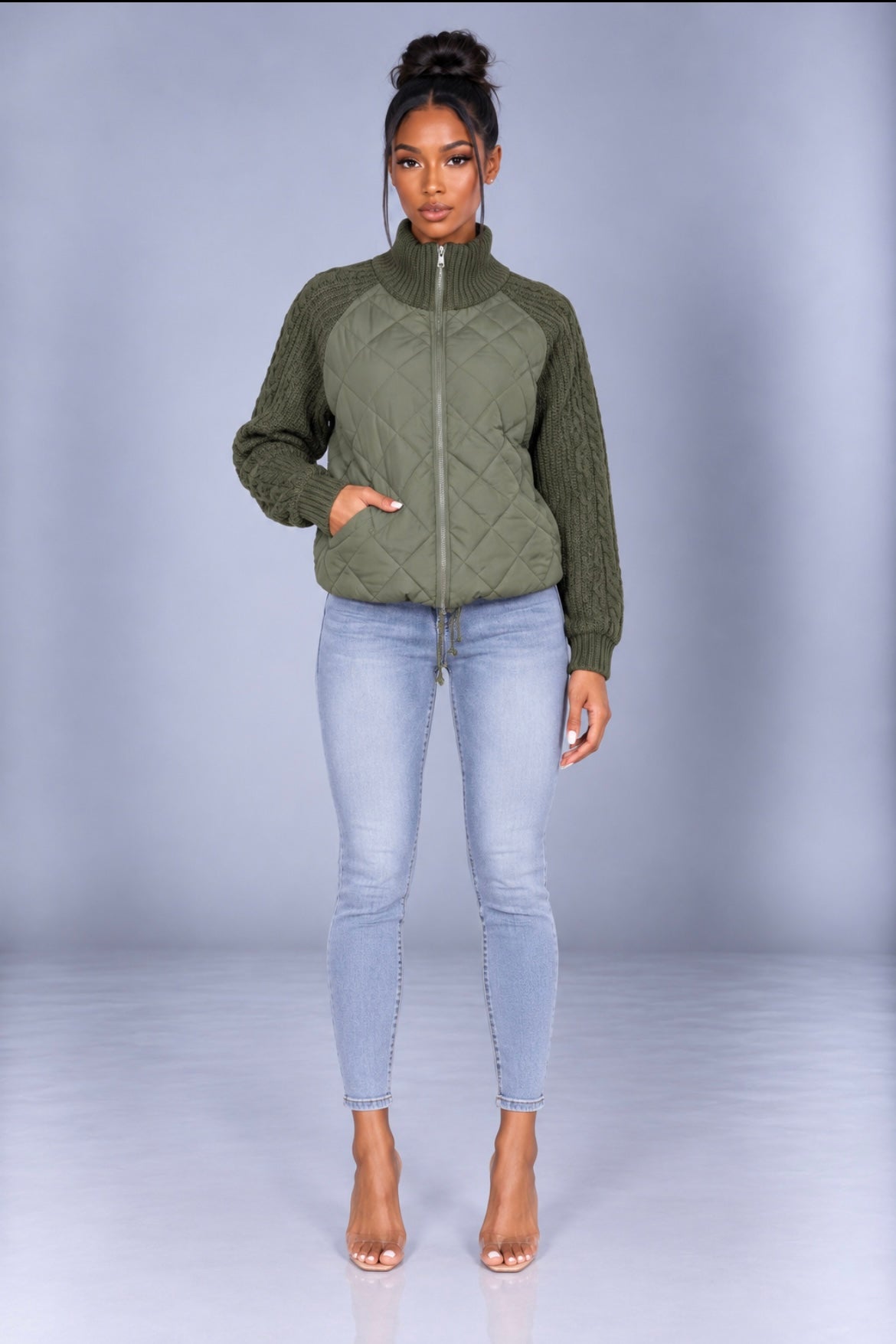 Stand Collar Cotton Jacket With Pockets