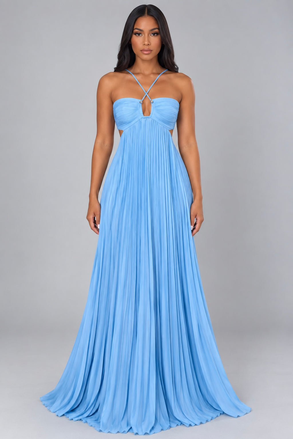 Pleated Sleeveless Sling Dress Hollow High Waist Halter
