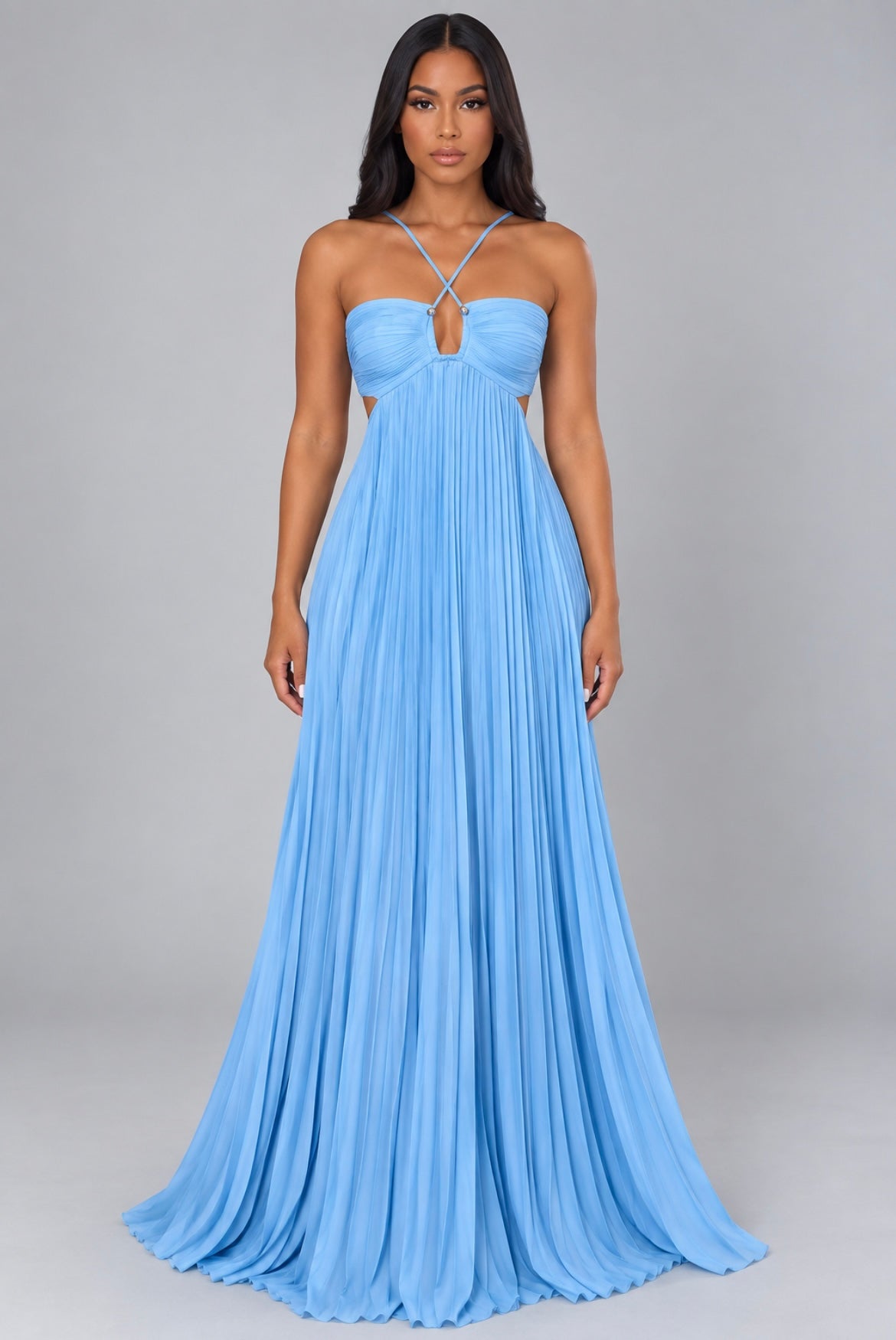 Pleated Sleeveless Sling Dress Hollow High Waist Halter