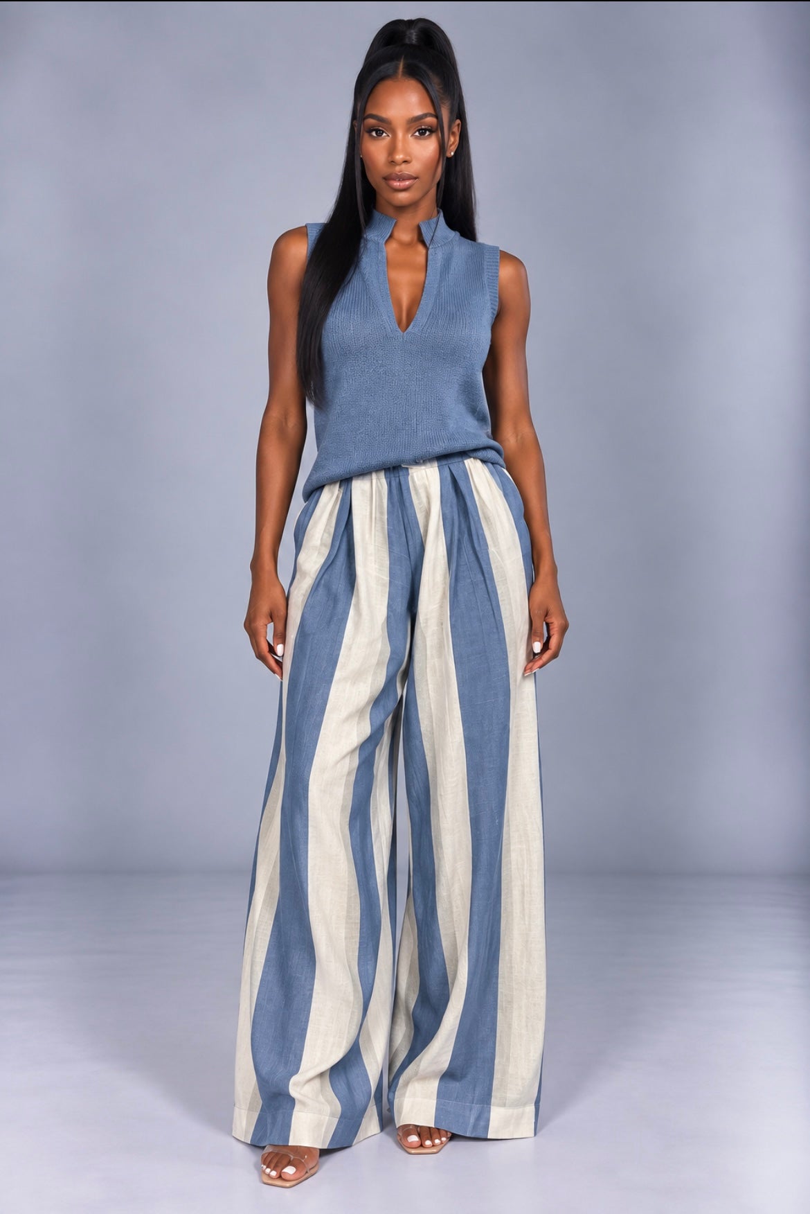 Stand Collar Wide Leg Pants Two-piece Suit Vacation Style