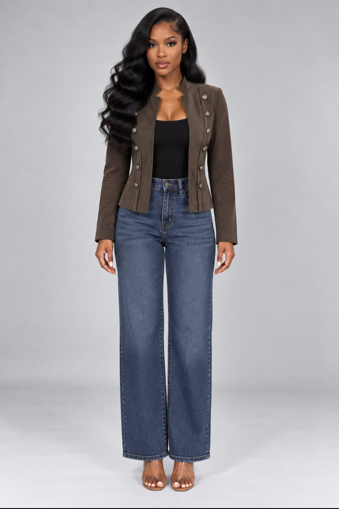Double-Breasted Suede Jacket Retro Velvet Long-Sleeve Slim Fit Coat