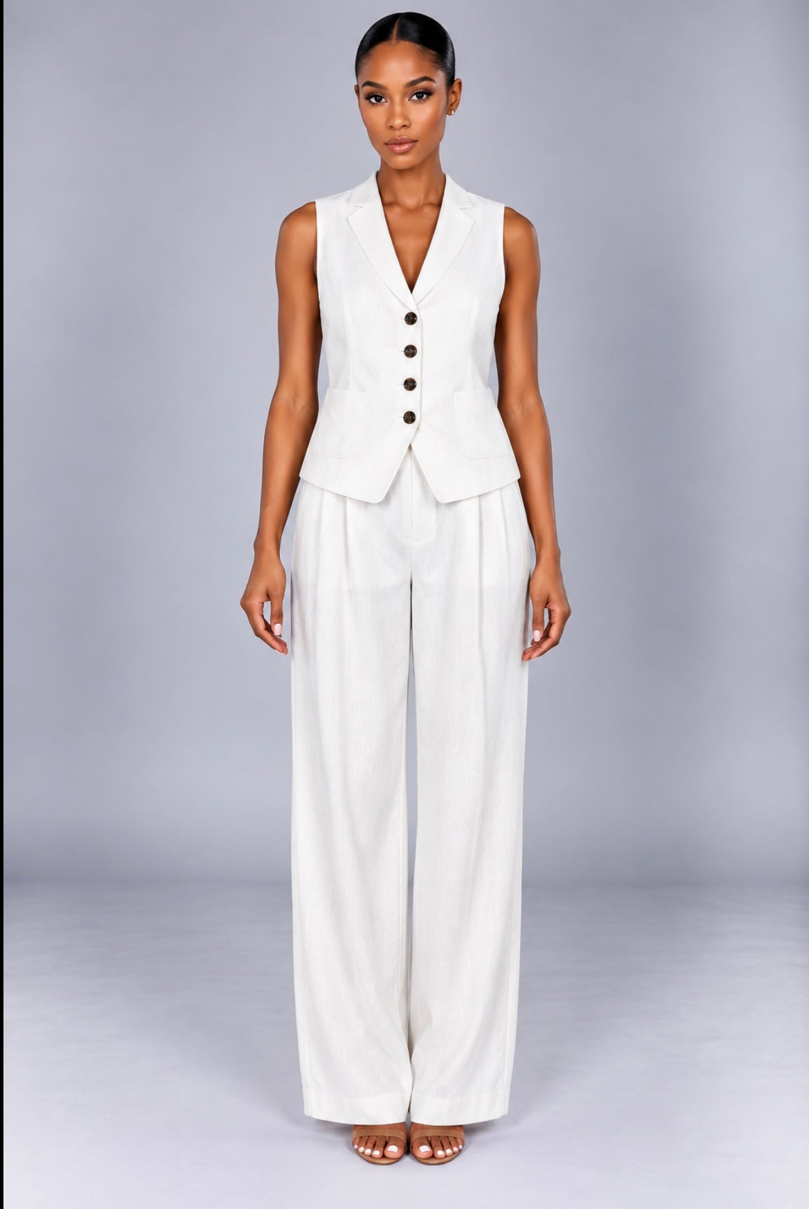 Solid-Colored Sleeveless Casual Linen Tank Top And Pants Set