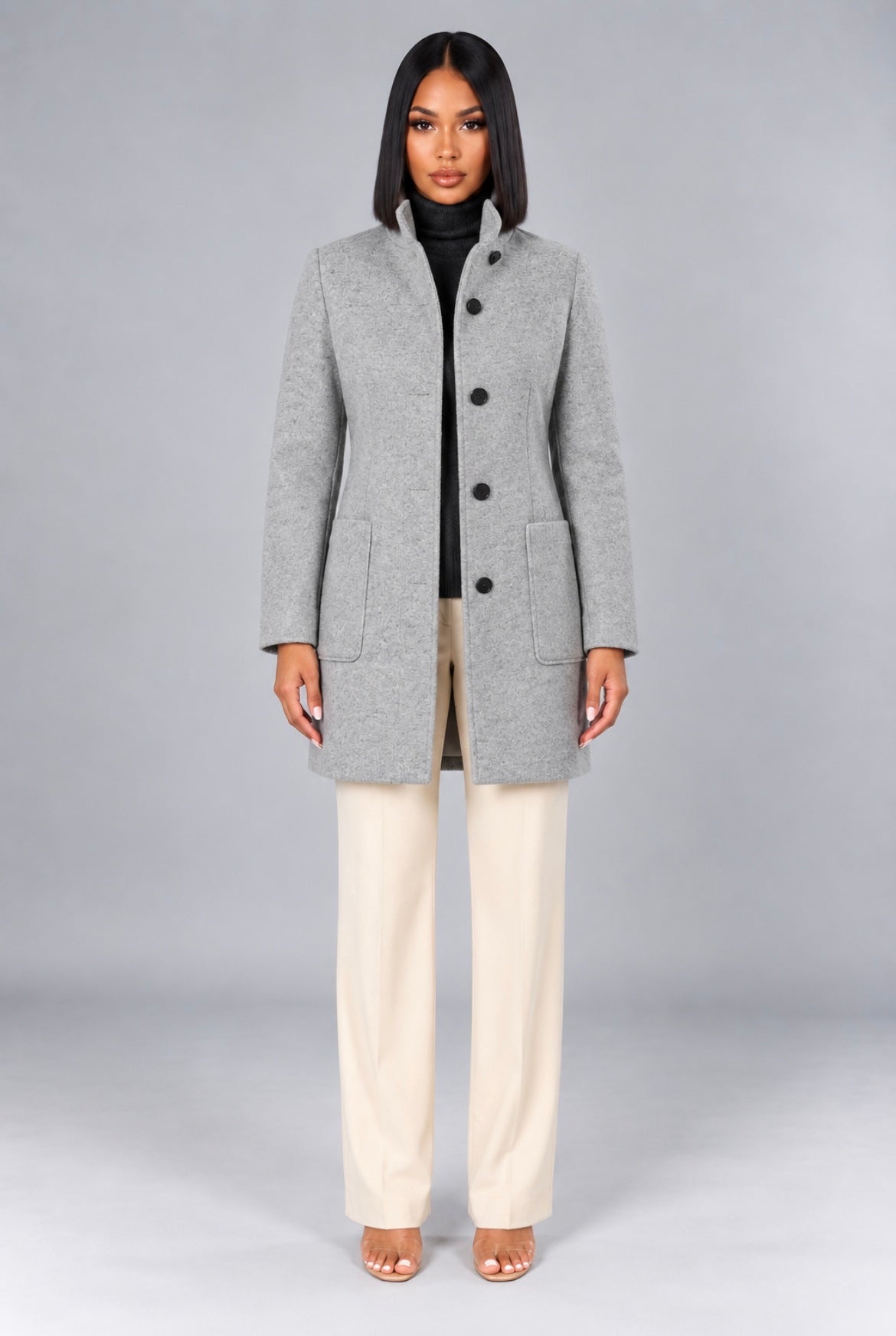 Stand Collar Woolen Coat With Pockets