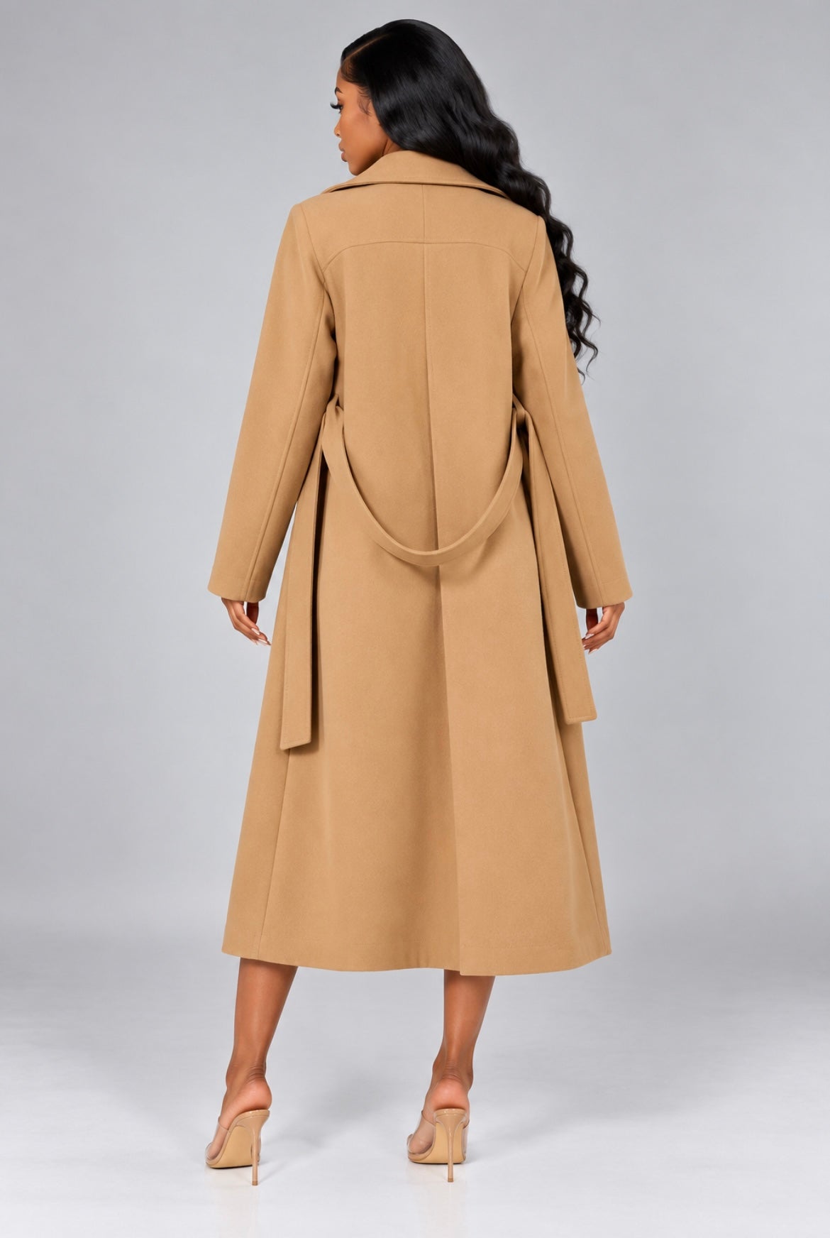 Double-Breasted Trench Coat with Belt Long Jacket