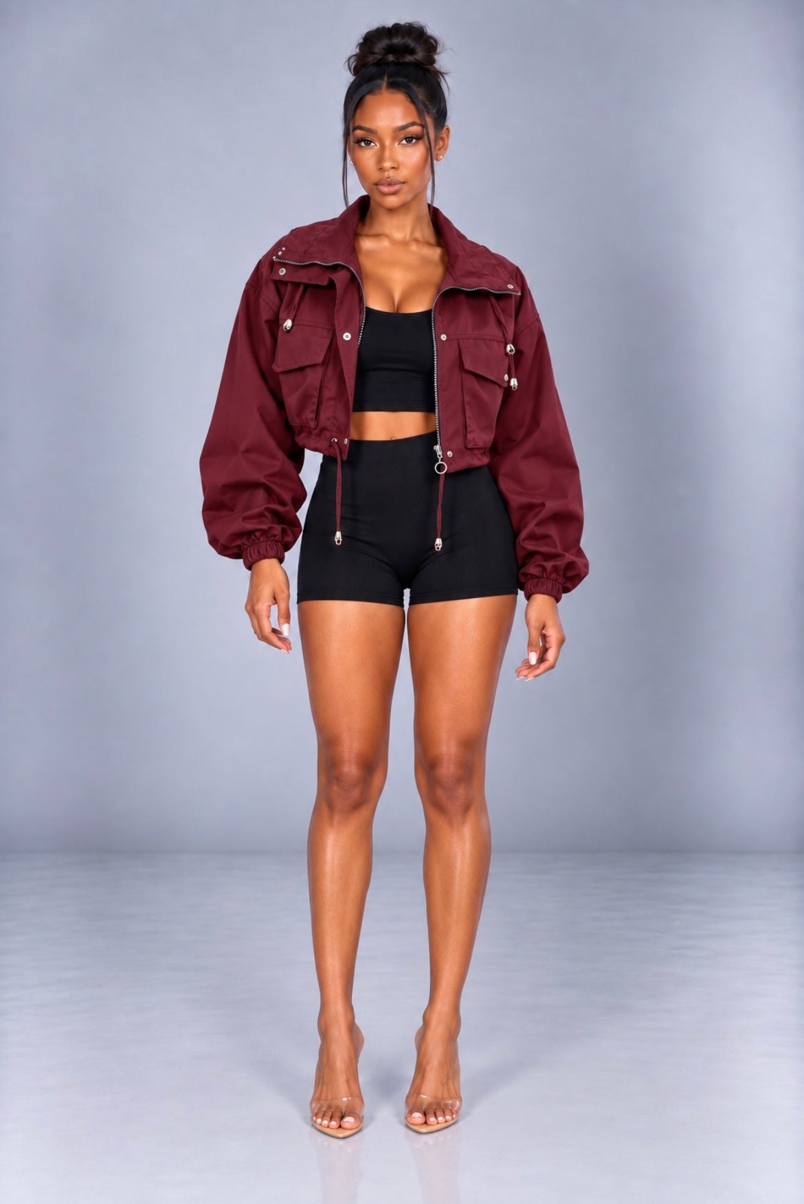 Solid Color Zipper Short Jacket Trench Coat