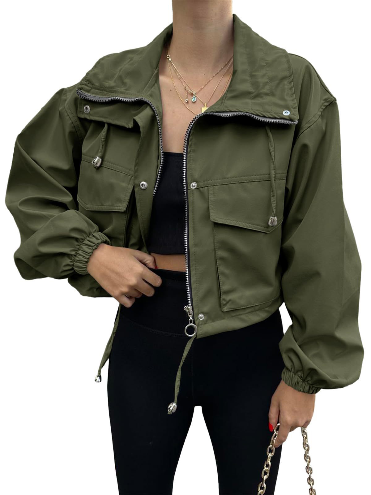 Solid Color Zipper Short Jacket Trench Coat