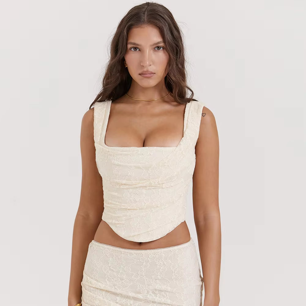 Beige Elegant Lace up Corset