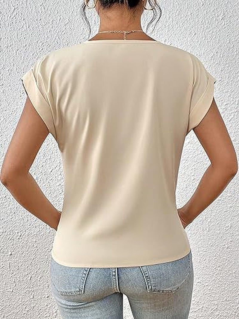 Fashion V-Neck Short-Sleeve T-Shirt Summer Casual Irregular Knot Top for Women Clothing