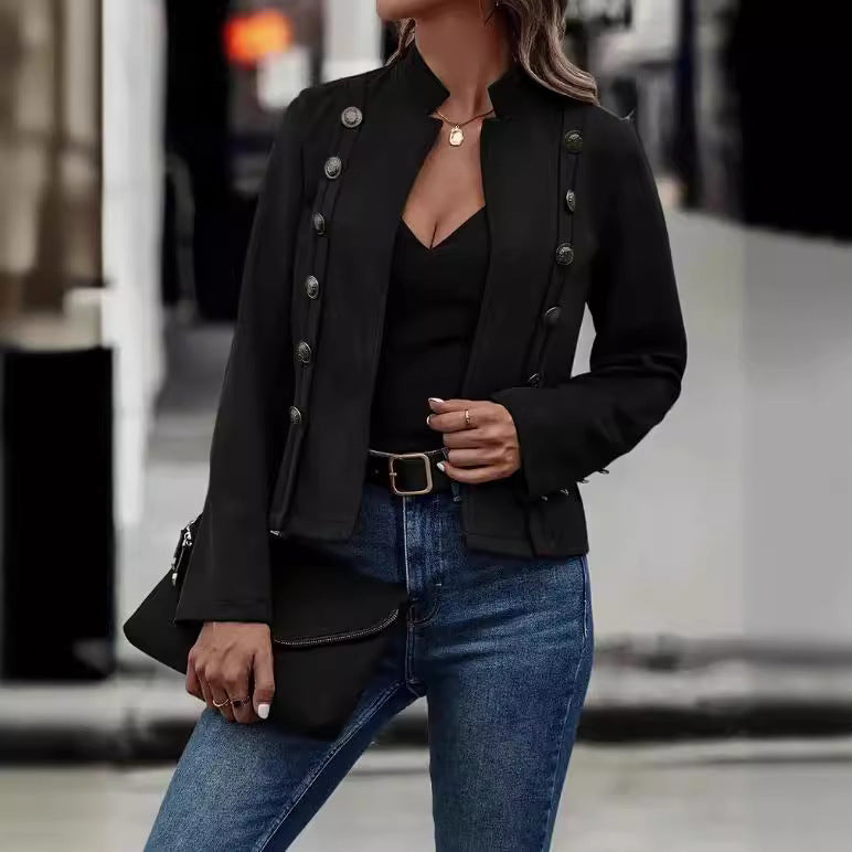 Double-Breasted Suede Jacket Retro Velvet Long-Sleeve Slim Fit Coat