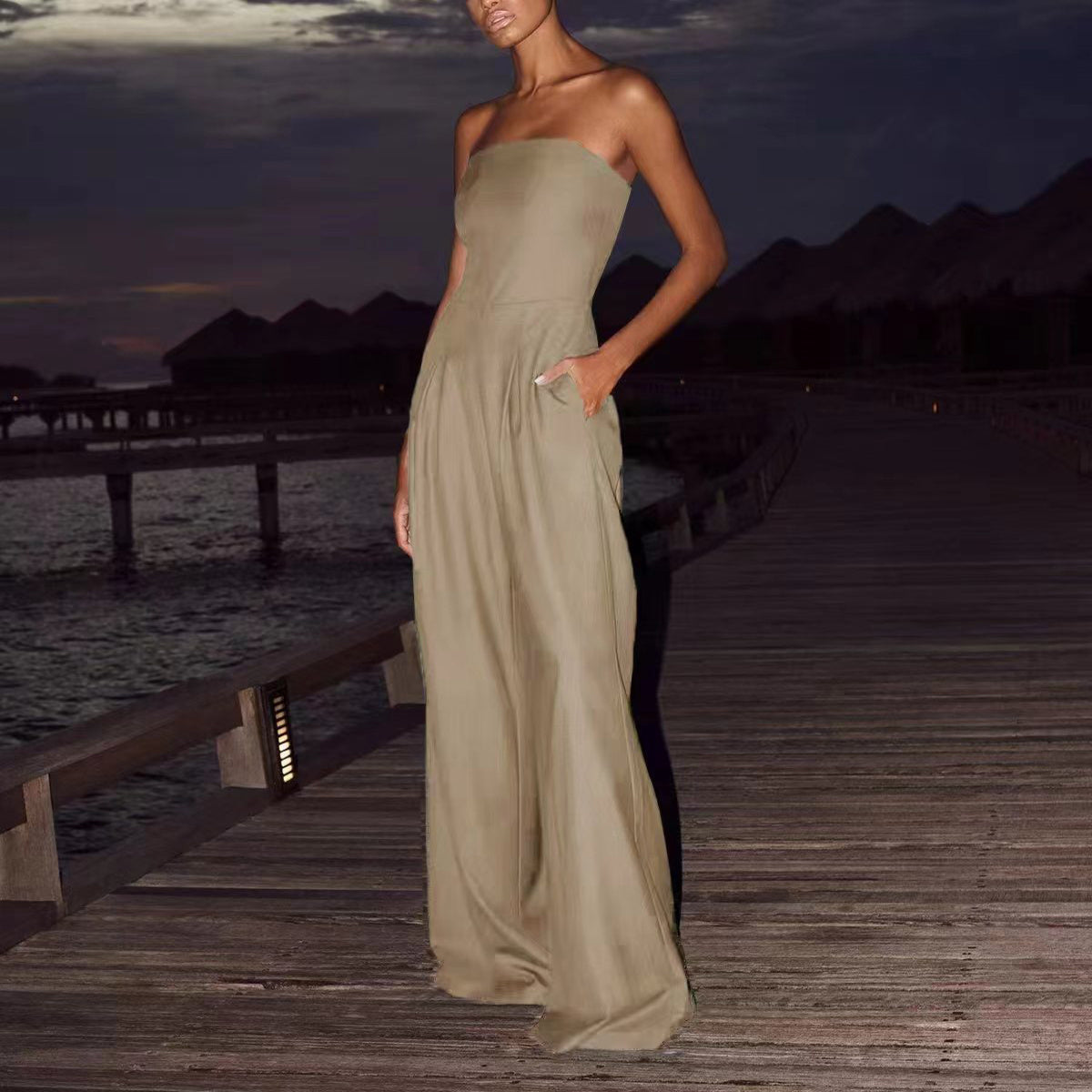 Strapless Jumpsuit, Backless Wide-Leg Tube Top Overalls