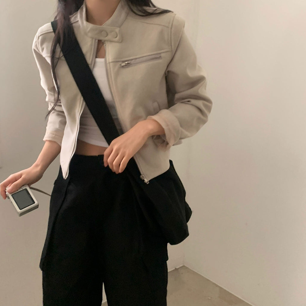 High Waist Suede Motorcycle Jacket Short Fashion Coat
