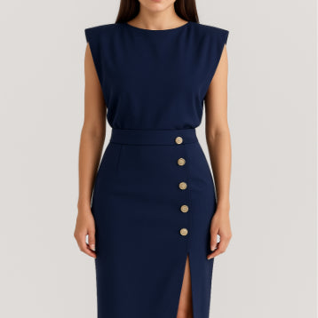 Split Dress With Buttons Casual Sleeveless Midi Dress