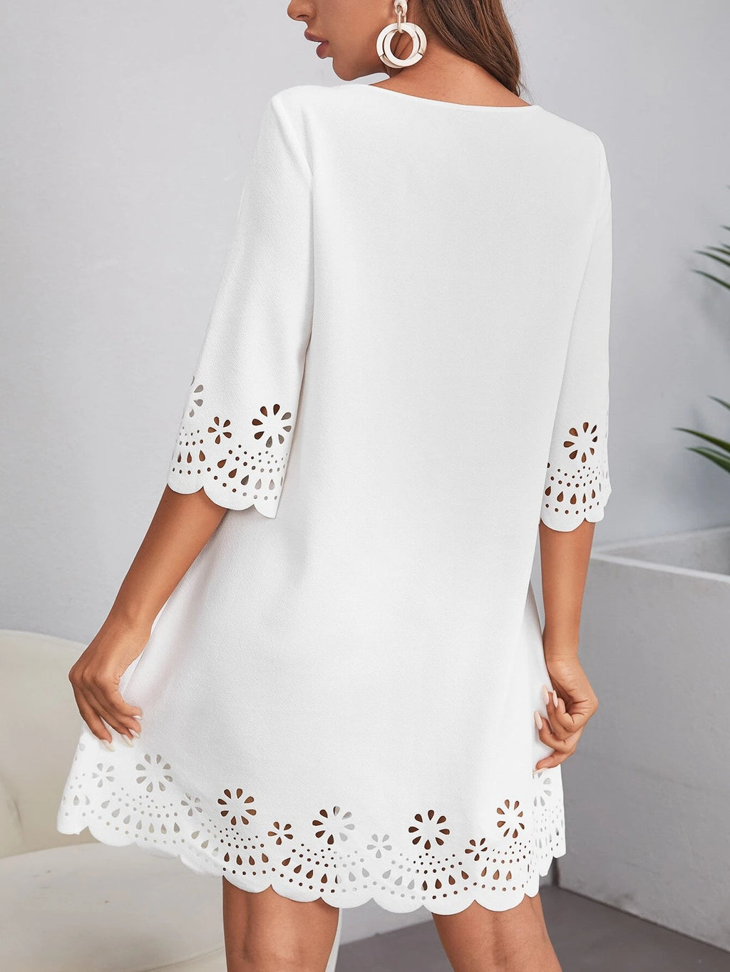 SHEIN Clasi Laser Cut Scalloped Dress