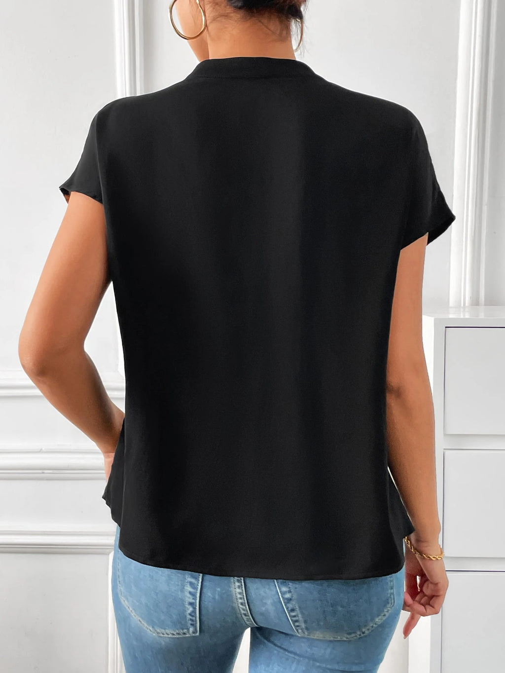 SHEIN Privé Leopard Print Notched Neck Batwing Sleeve Blouse