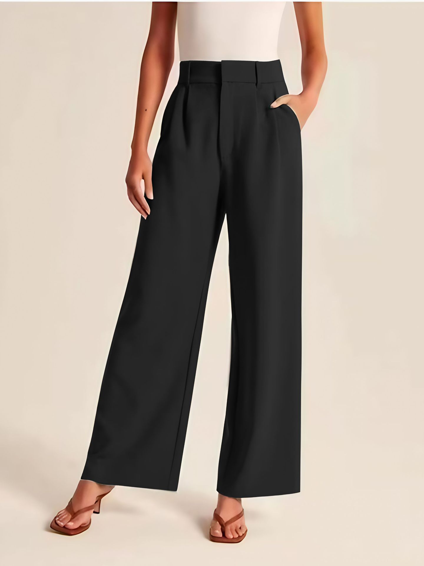 High Waist Wide-Leg Trousers Straight Casual Pants with Pockets