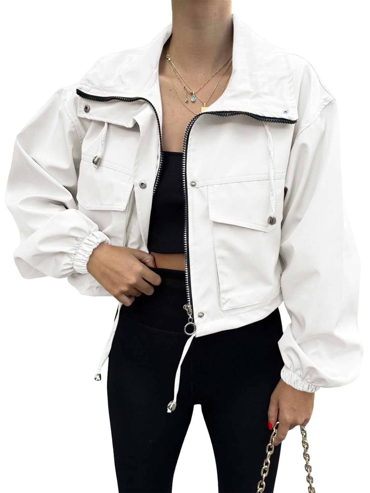 Solid Color Zipper Short Jacket Trench Coat