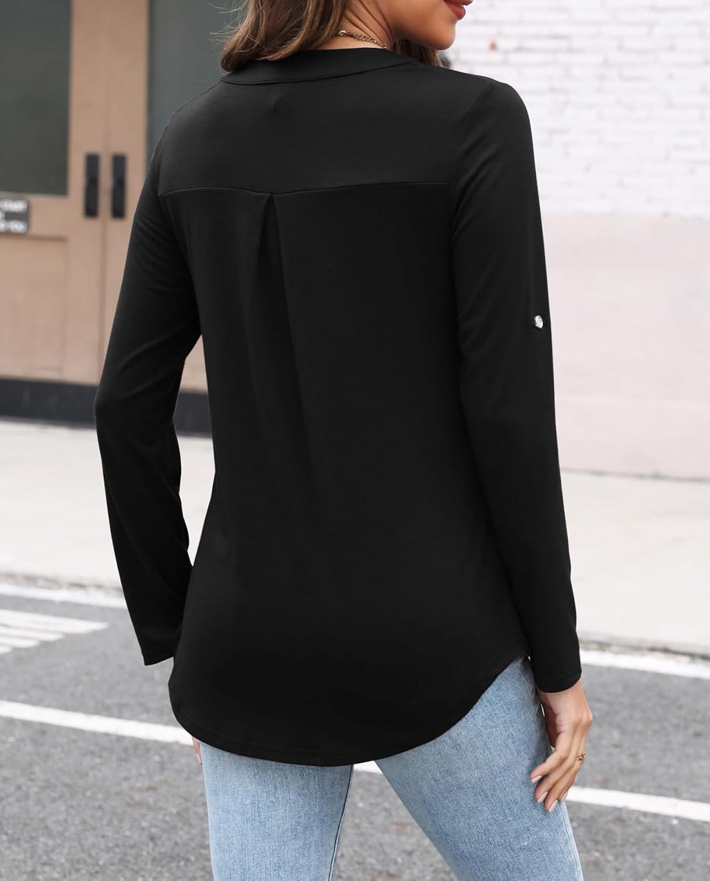 Women'S 3/4 Sleeve Tops Cuffed Zip V Neck Business Casual Work Blouses Tunic Shirts