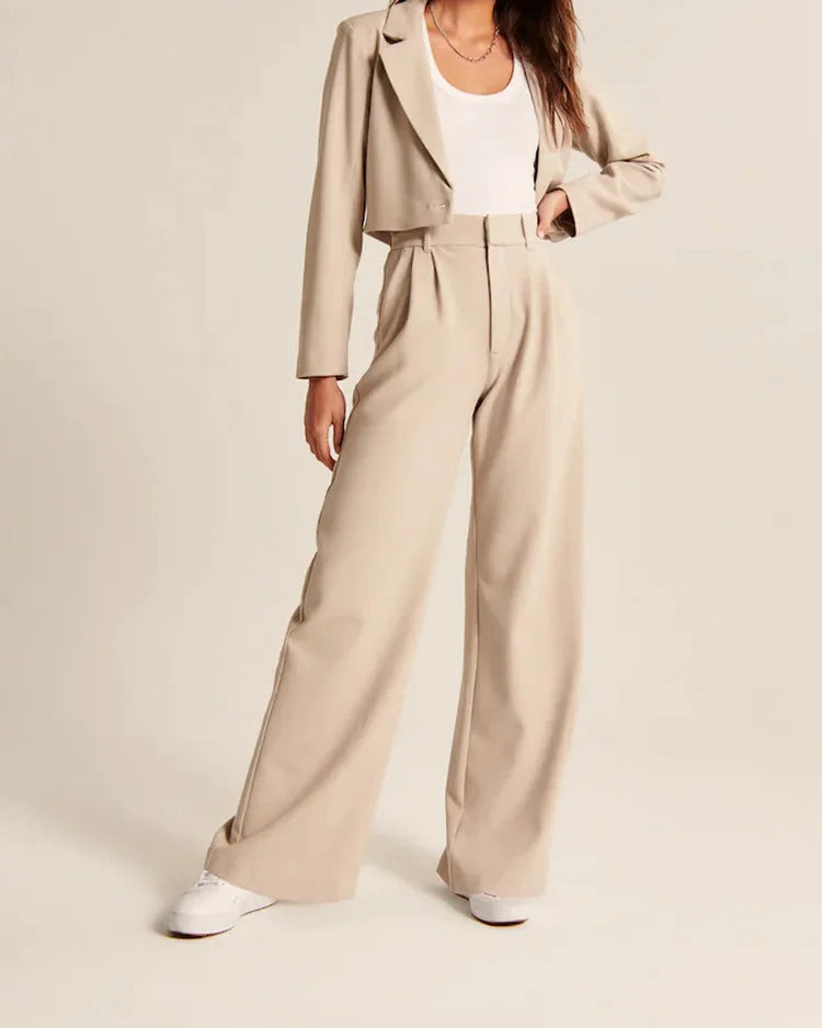 High Waist Wide-Leg Trousers Straight Casual Pants with Pockets