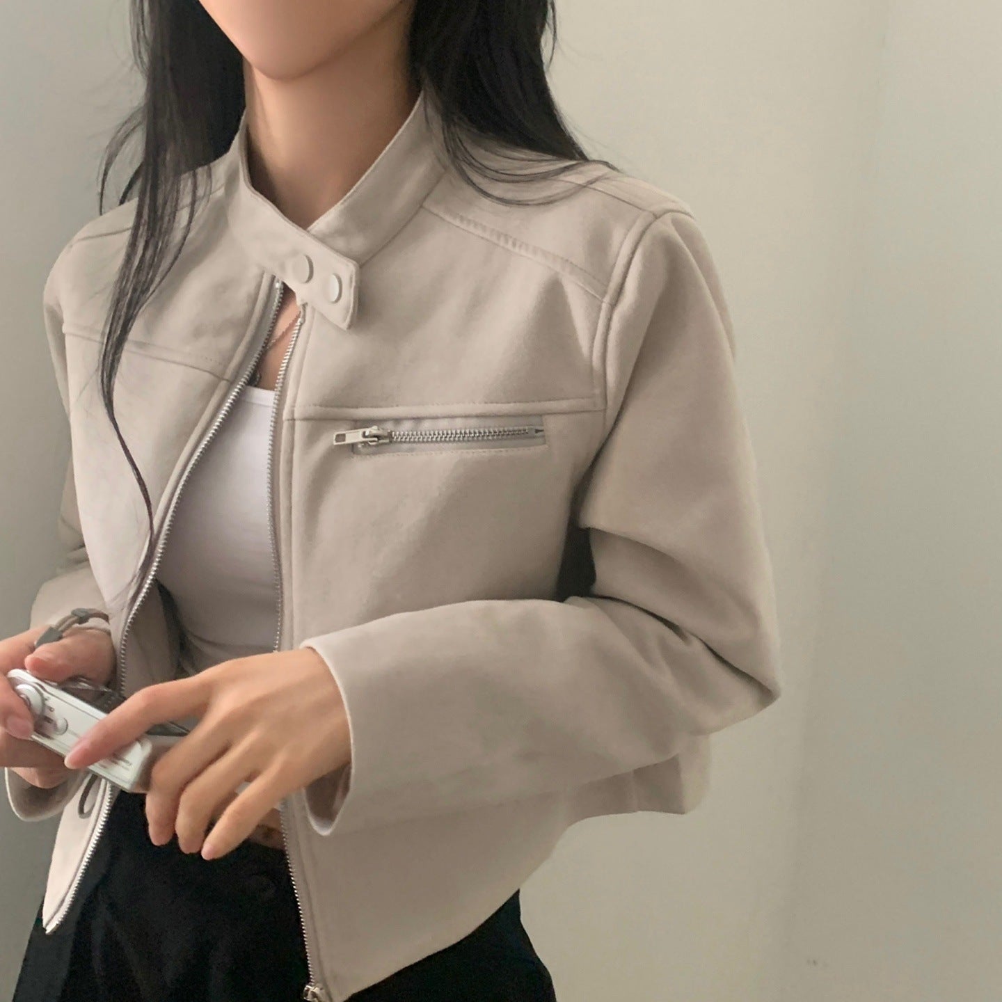 High Waist Suede Motorcycle Jacket Short Fashion Coat