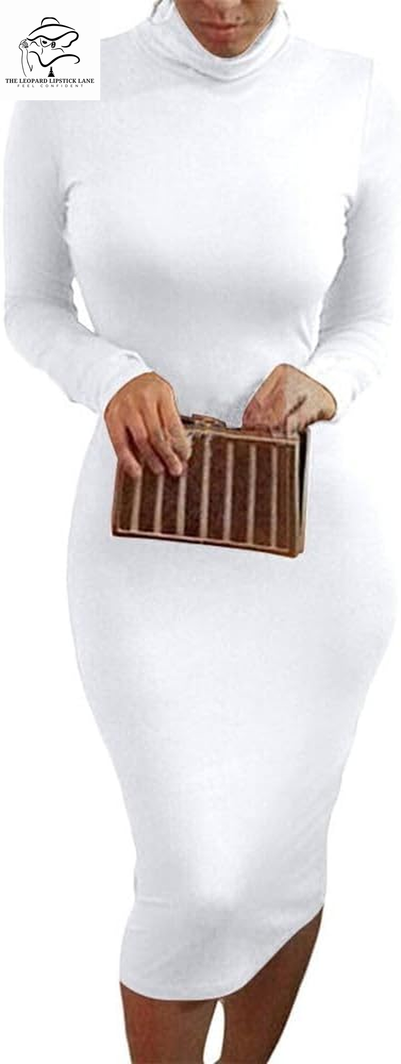 Sexy High Neck Long Sleeve Bodycon Midi Dress
